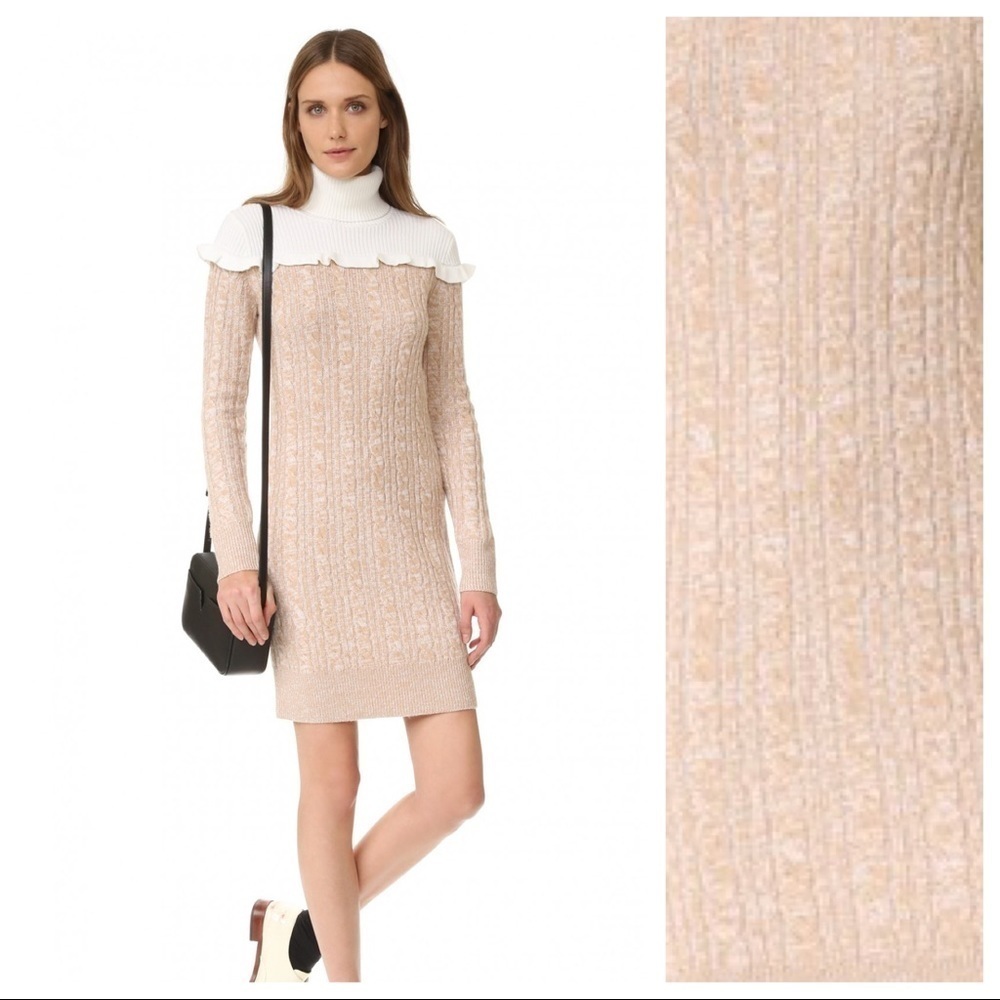 NWT. Club Monaco Panthea Wool Ruffle Cable Knit Sweater Dress. Size M.